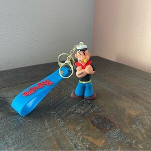 Popeye 3D Character Silicone Keychain with Blue Strap